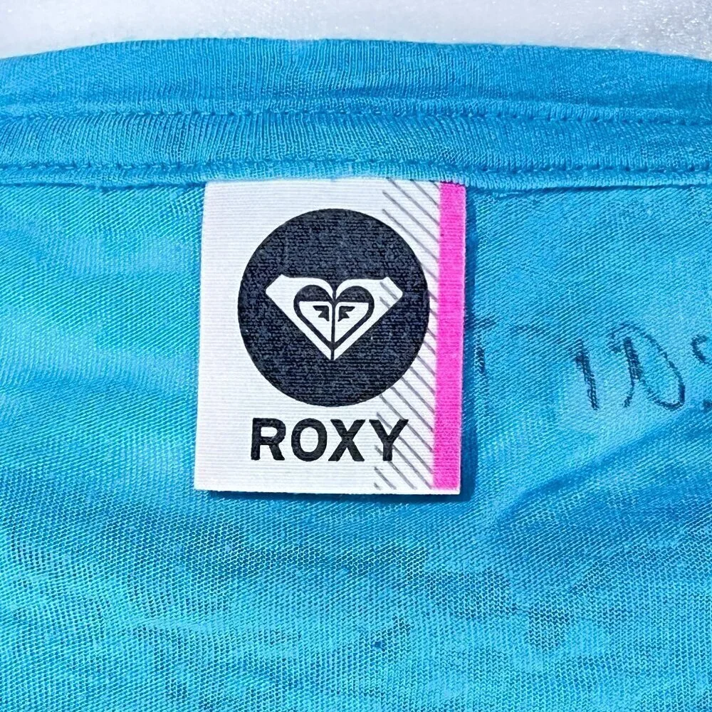 Roxy Burnout Tee | 3/4 Sleeve | Aqua Blue | Medium | Scoop Neck Top | Women's - Picture 11 of 13